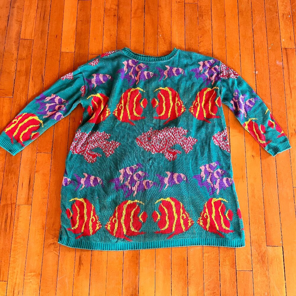 Betsey Johnson Punk Label 80s Vintage Fish Knit Crewneck Sweater Dress